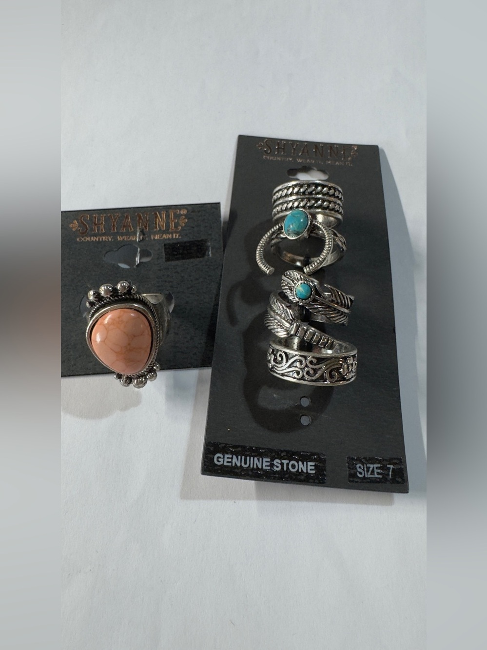 Size 7 Shyanne Women’s Multi-Stack Silver Rings with Turquoise and Peach Stones